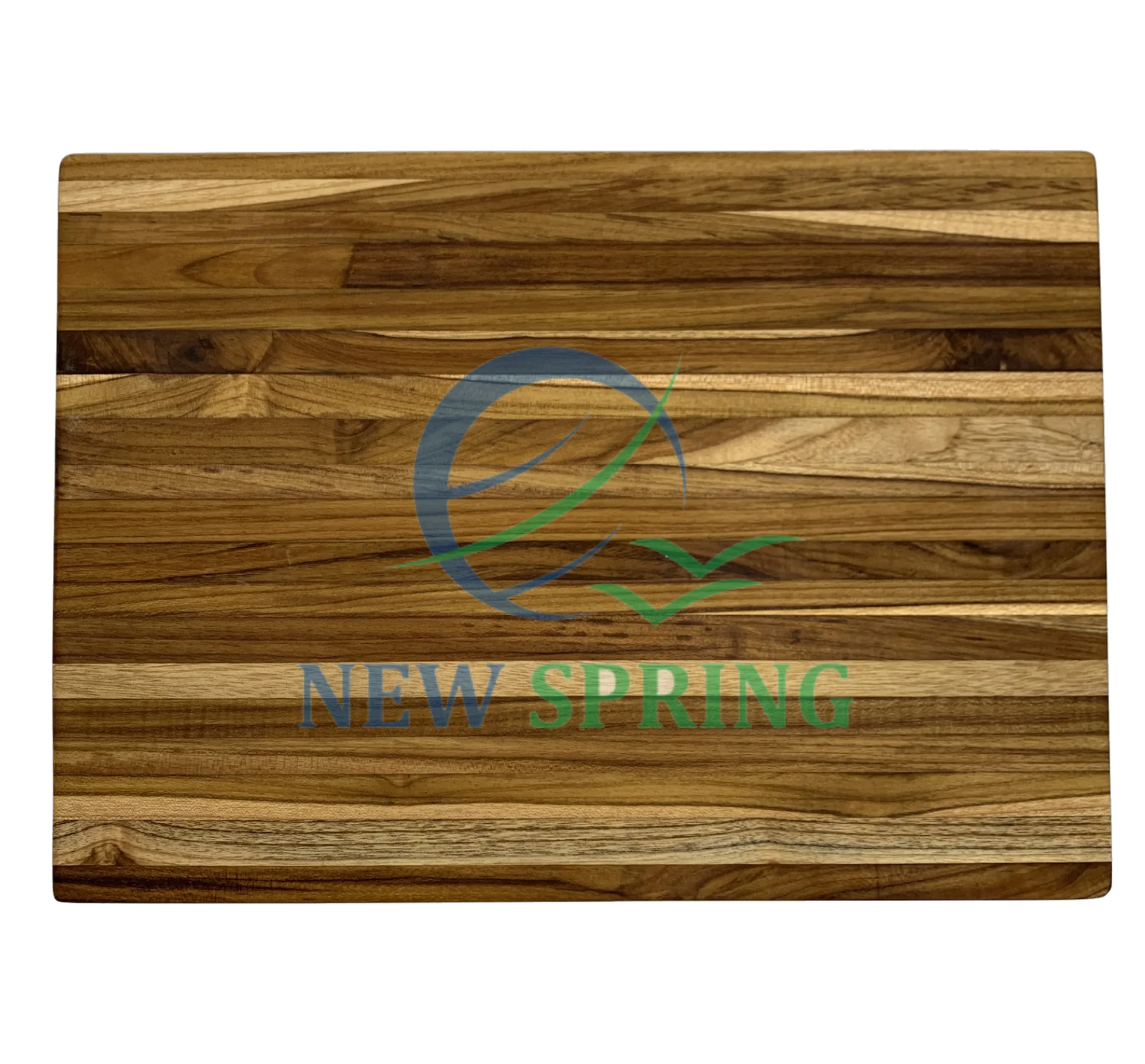 Best selling Edge grain teak wood board with pressed grooves integrated handle that can be used on both sides from Viet Nam
