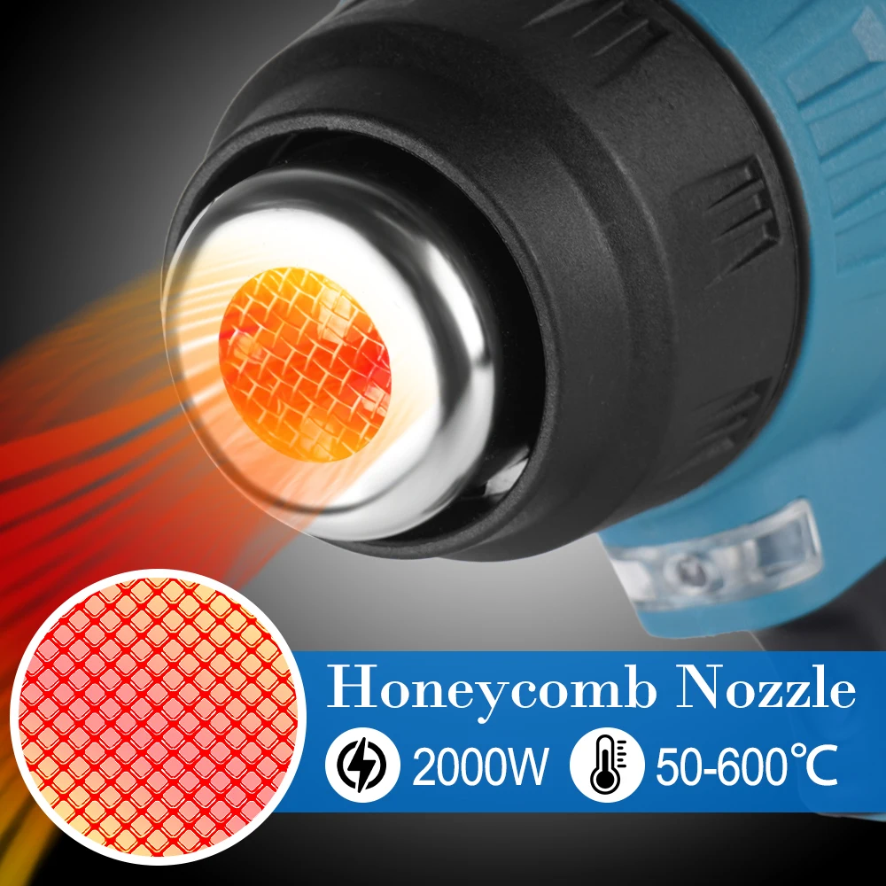 2000W 550c Cordless Handheld Hot Air Gun with 3 Nozzles Temperature Adjustable Electric Heat Gun For Makita 18V Battery