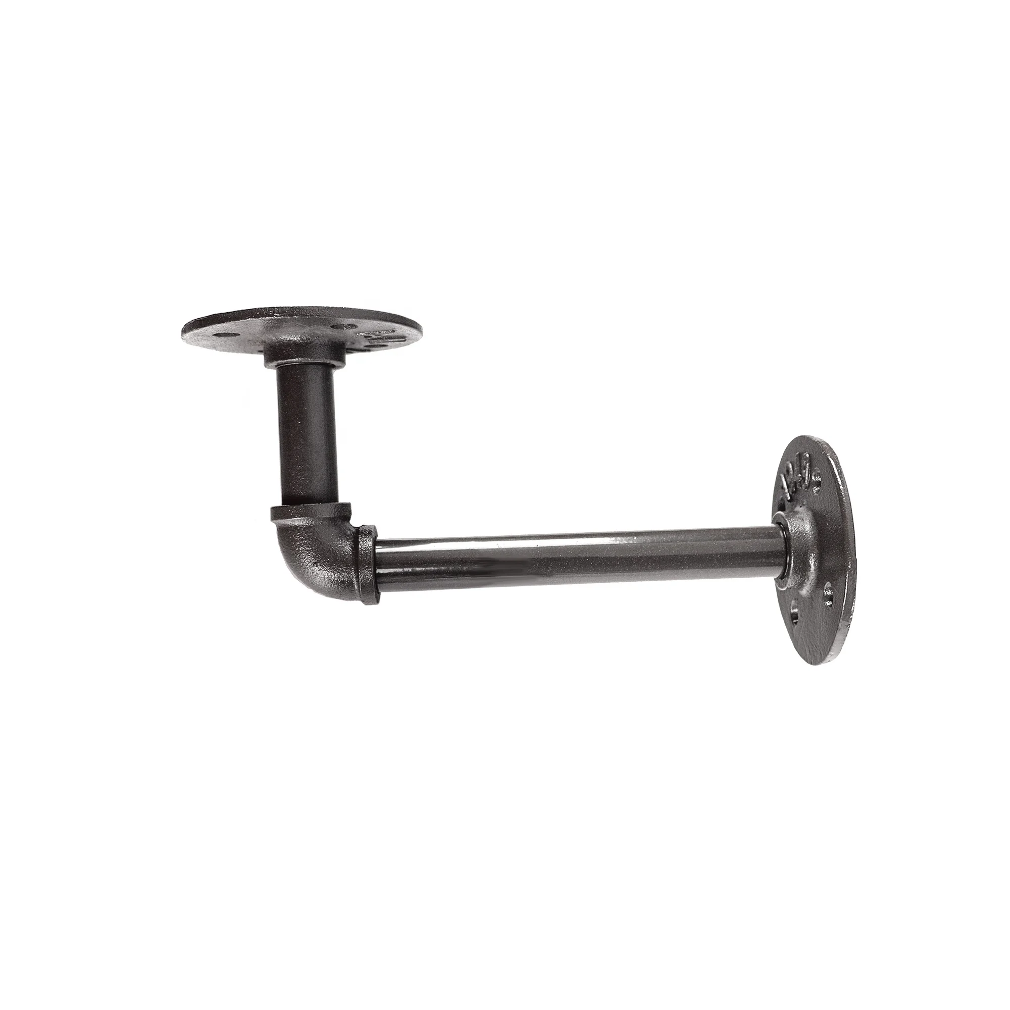 Industrial Vintage 2-Storied Wooden Etched Steel Tube Wall Shelving Unit