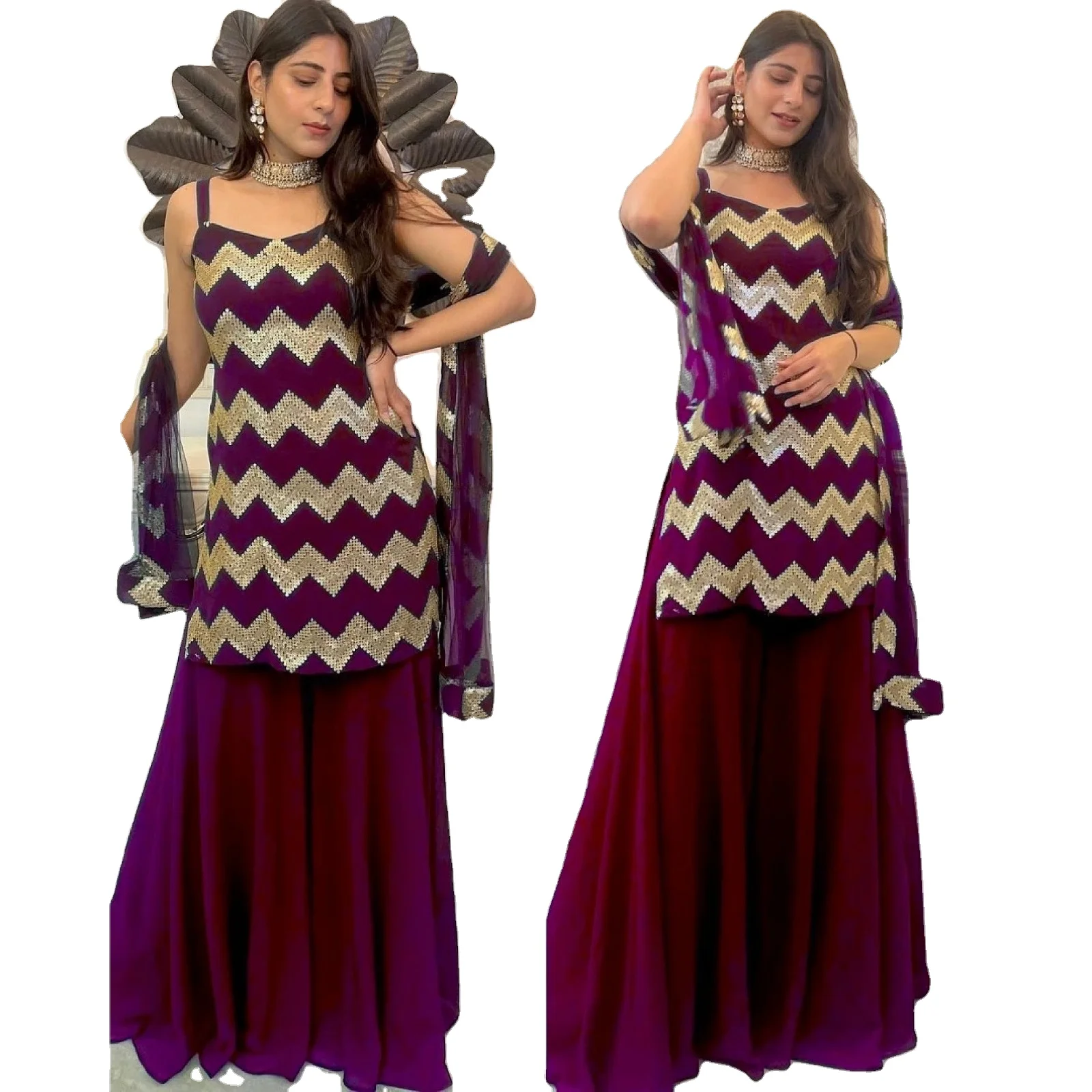 Beautiful Designer Suit  Georgette Febrics With Inner And Sequnce Work And Sharara Also