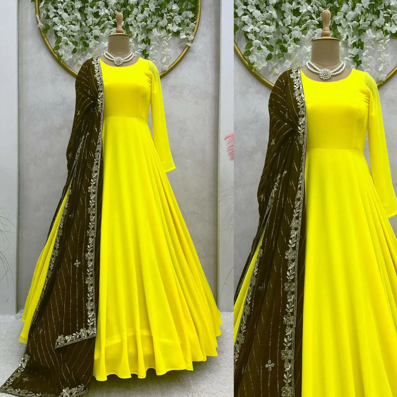 Traditional Indian Style Georgette Embroidery Work Heavy Long Anarkali Gown for Girls for Party Wedding Model Number Fancy