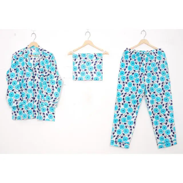 Two Piece Sexy Sleepwear Pyjama Suit Set Unique Design light weight Handblcok Printed Pure Beautiful Cotton Pj Set For Women
