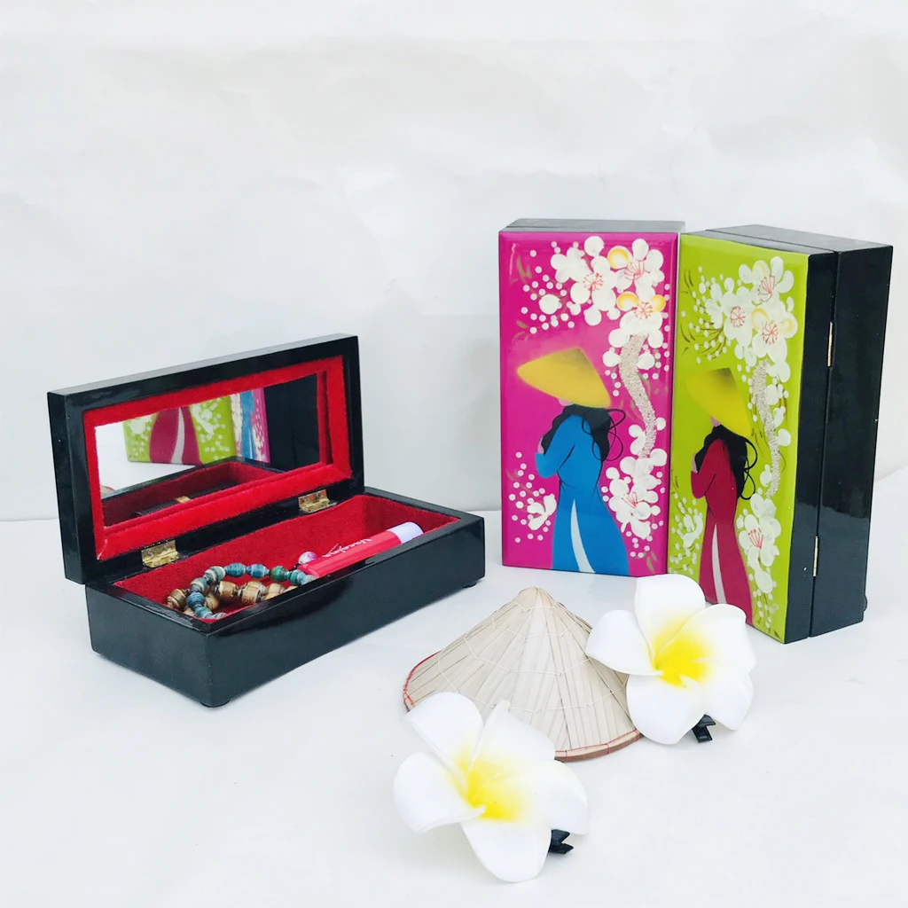 Vietnam lacquer velvet wooden painted handmade jewelry box organizer custom size and design private branding