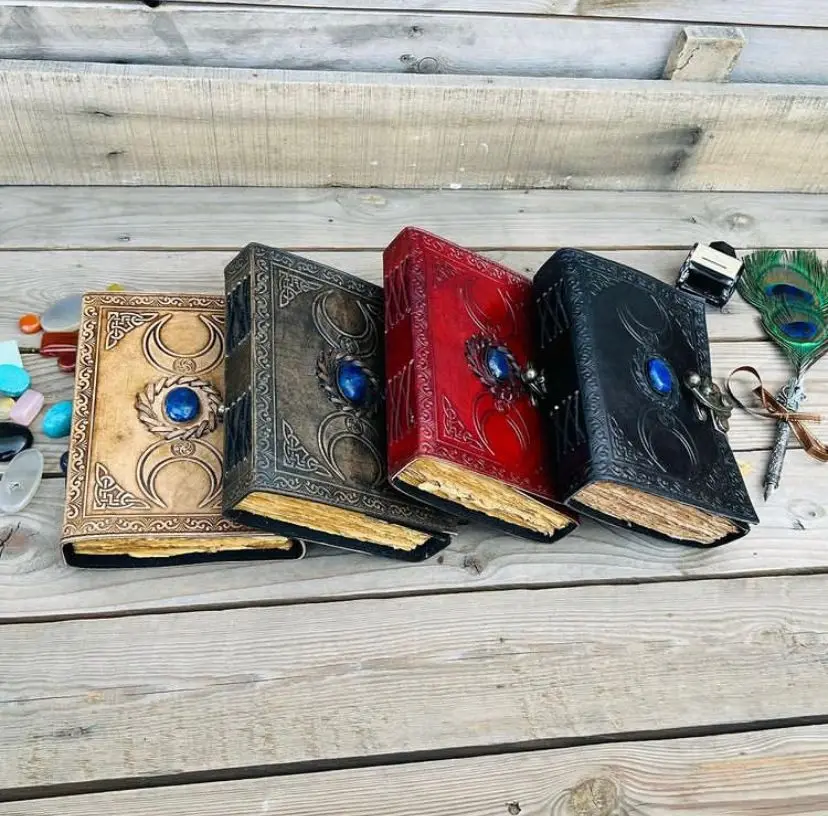 Vintage Leather A5 Journal 18 x 13 cm Dark Brown with Original Lapis Lazuli Stone & Antique Lock Paper Cover for Men & Women