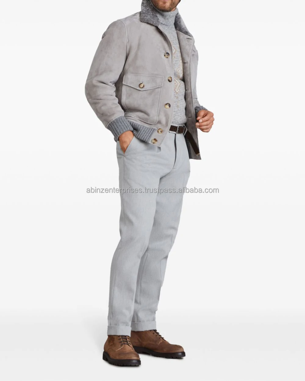 Men Winter Suede Coat Best Quality Suede Jacket For Men With Inside Matching Fur Cheap Price
