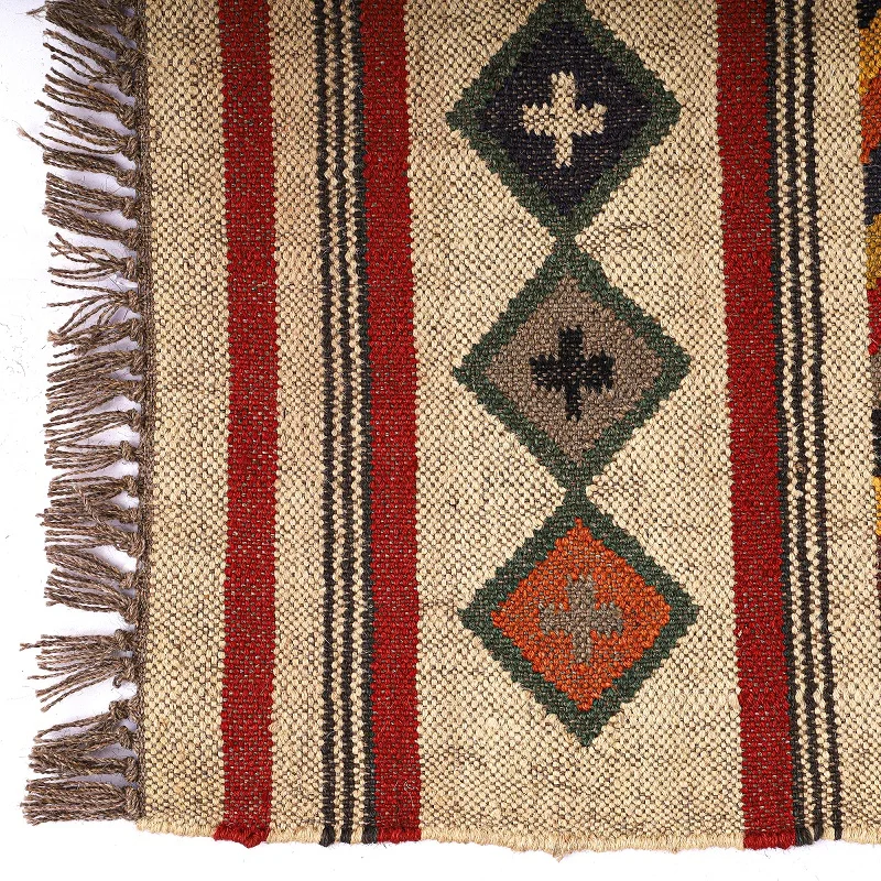 Handwoven Natural Jute Kilim Rugs Bohemian Turkish Design Wool Jute Rugs Home Decorative Custom Size India Room Door Decoration