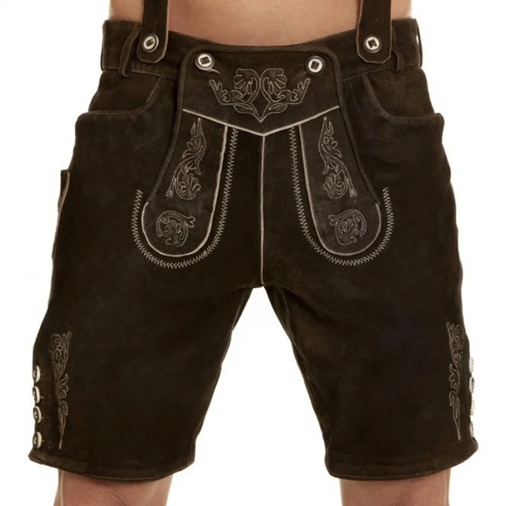 Мужские кожаные 100% брюки с застежкой на пуговицах