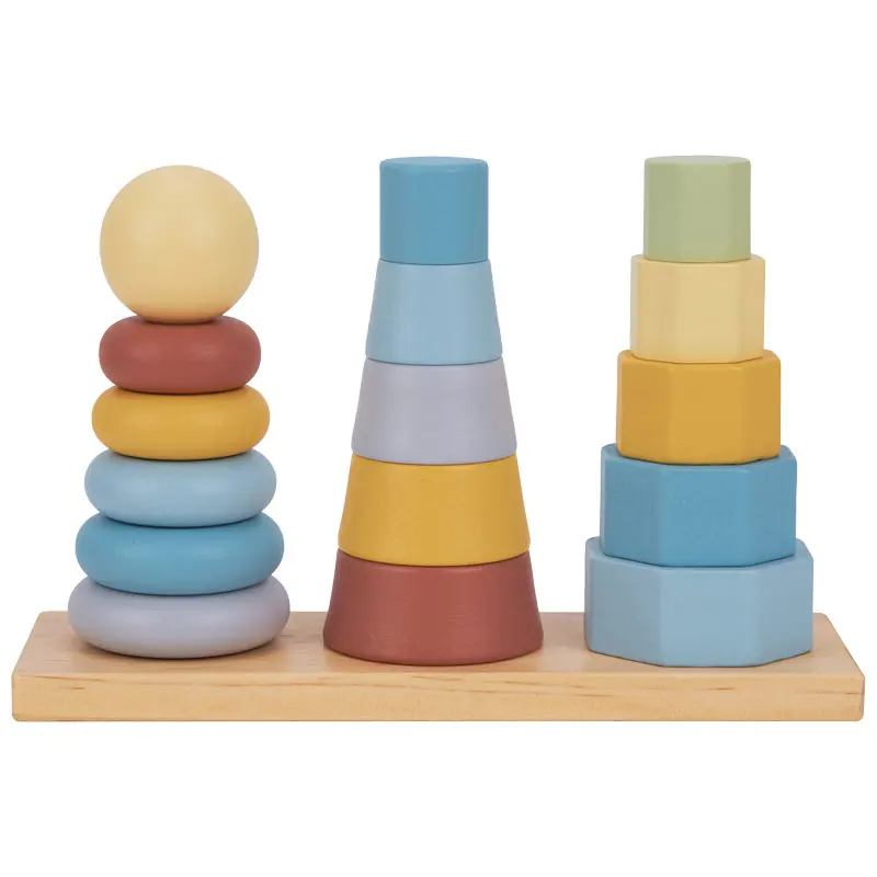 kids toys 2024 Block Toys Rainbow Stacking Circles Wooden Geometric Stacking Three Columns Set Tower