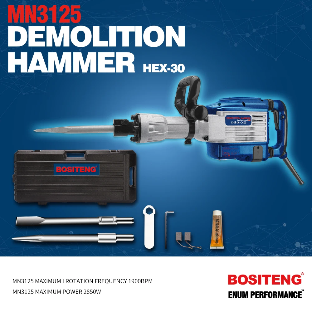 3125 Industrial Grade Handheld Electric Jack Hammer Drill 220V Power Tool for Demolition Drilling & Polishing Applications