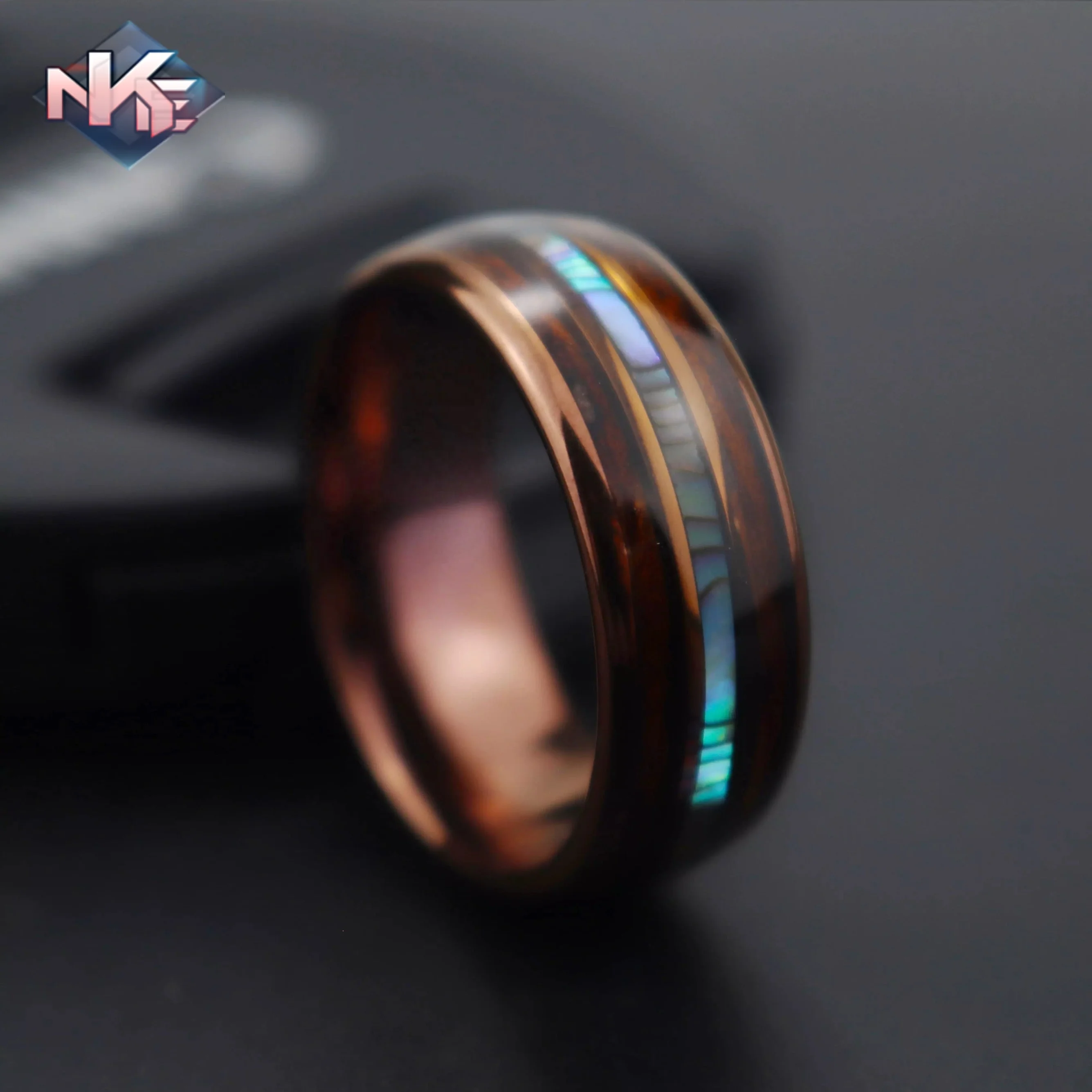 Mens Abalone Shell Whiskey Barrel Wood Inlay Coffee Tungsten Carbide Rings Ring For Men