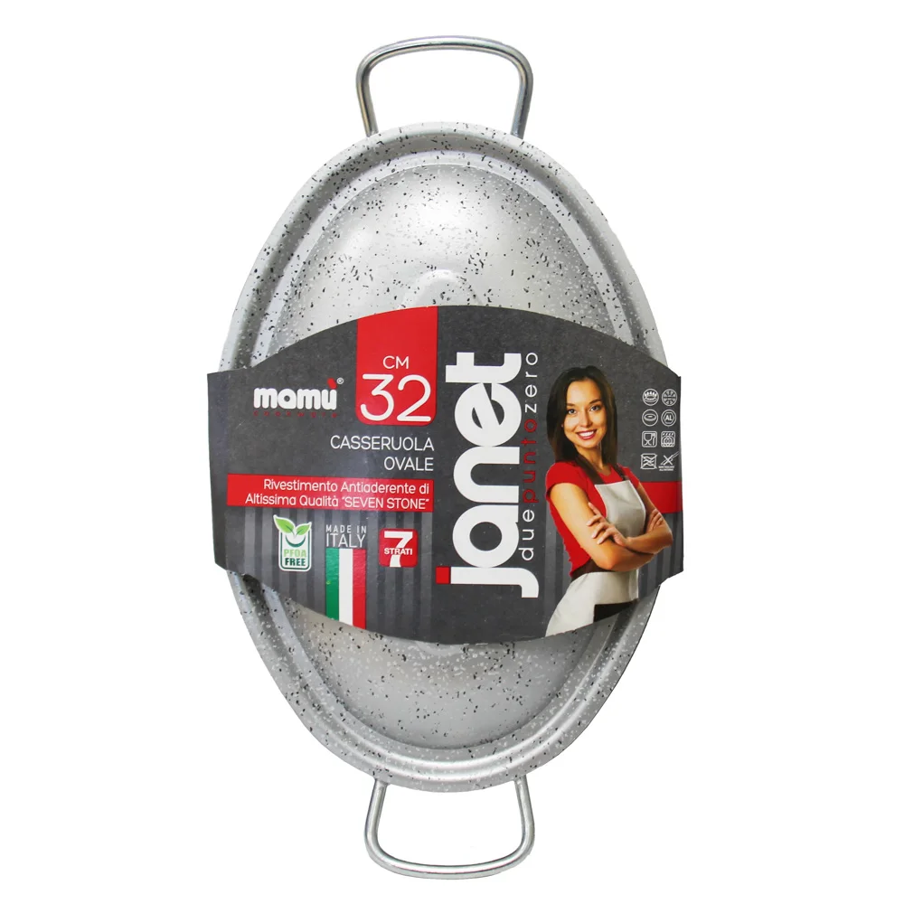 High quality Made in Italy Oval Cassarole with 2 handles of cm 32 for cooking on flame aluminium Non stick coating
