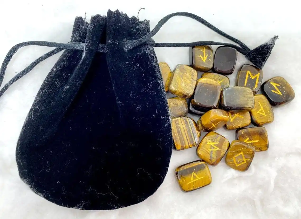 Оптовая продажа натуральный кристалл лидер продаж тигровый глаз Набор рун драгоценный камень агат рейки