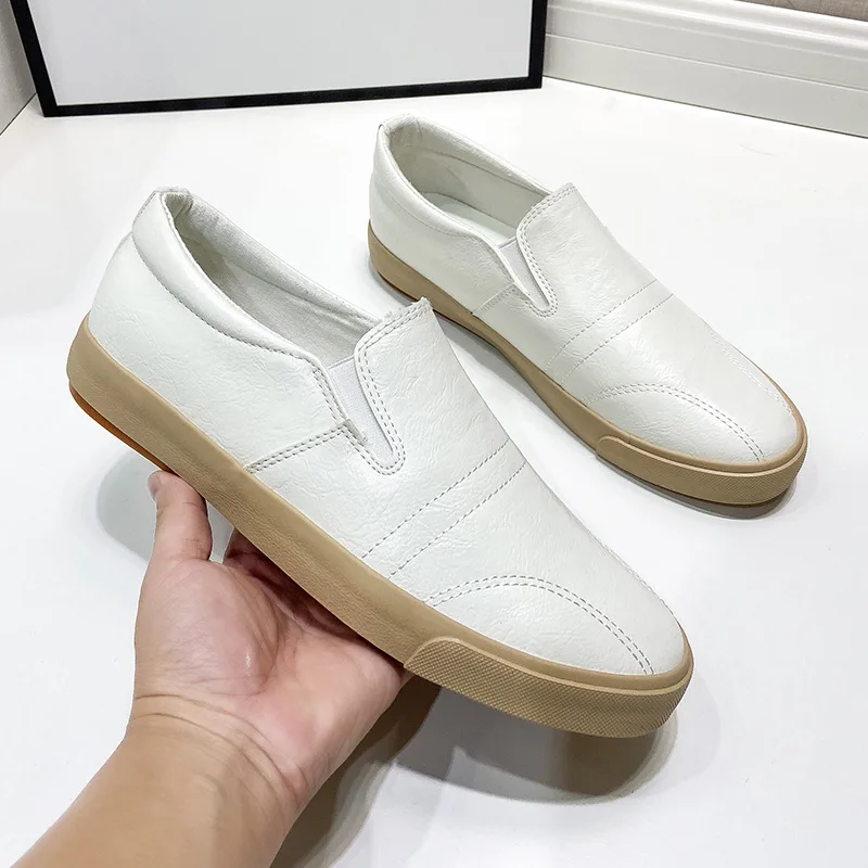 Wholesale Fashion Top Quality Flat Casual Slip-on Walking Leisure Lazy Light Brown Leather Men Loafers Shoes