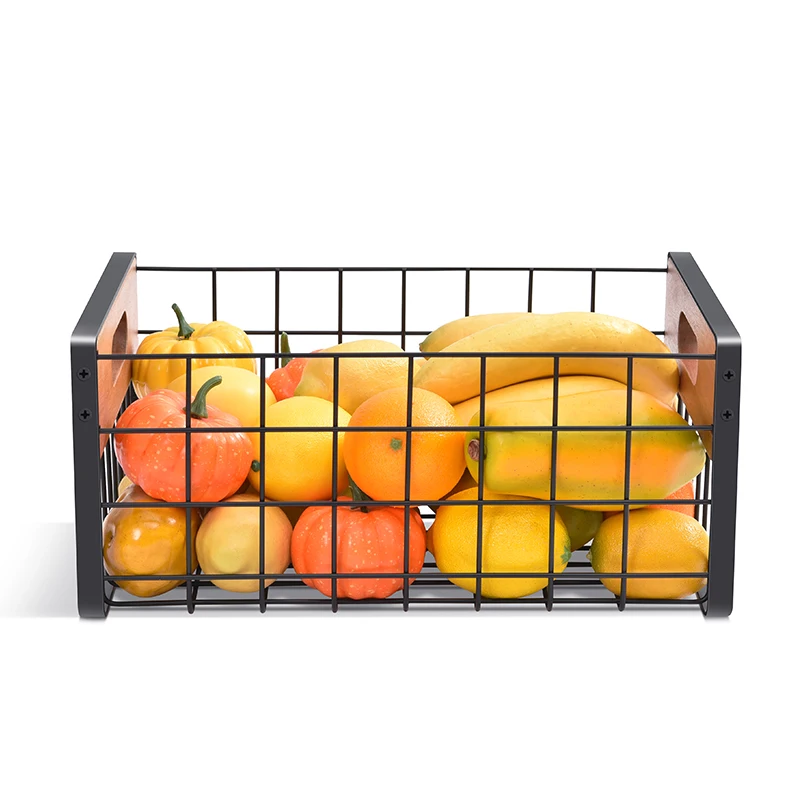 WIREKING New Design 3 Size Stable Metal and MDF Storage Basket Seasoning Bottle Holder with Handle