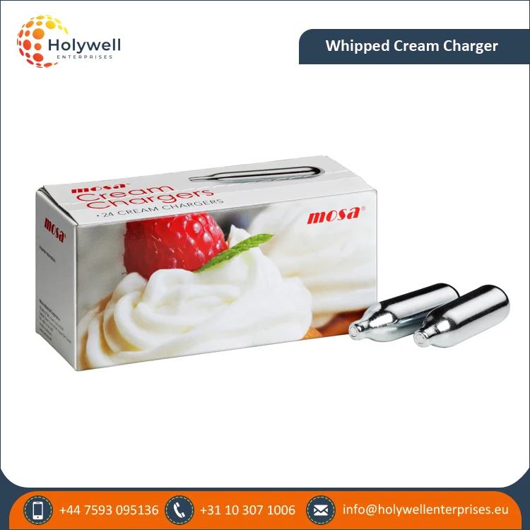 Custom Branding Top Quality 7.8g and 8.5g Recyclable Steel Metal 24 Pack Mosa Whipped Cream Chargers