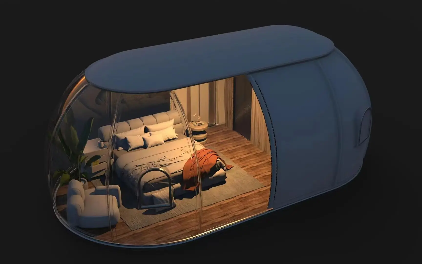 Lucidomes Customize  3x6M Glamping Star Capsule Dome Clear PC Geodesic Tent Outdoor Luxury Hotel Resort Dome with Bathroom