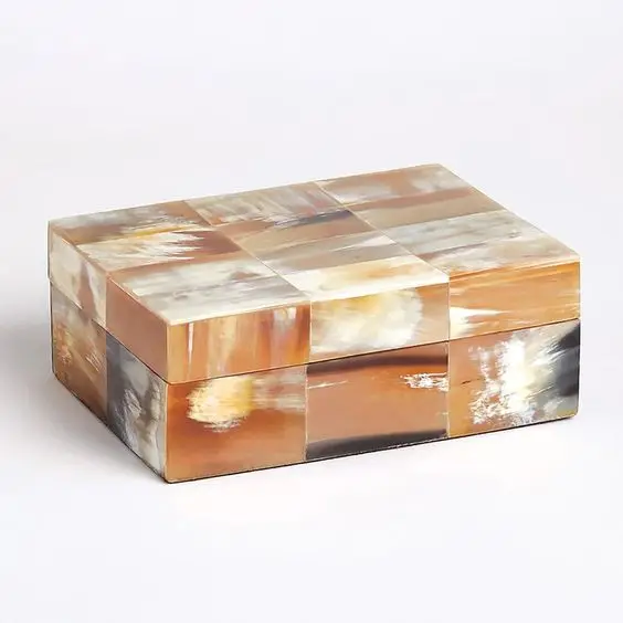 High Quality Bone Work Black and Beige Geometric Pattern Jewellery Box Bone Inlay Work Polished Finishing Factory Direct Price