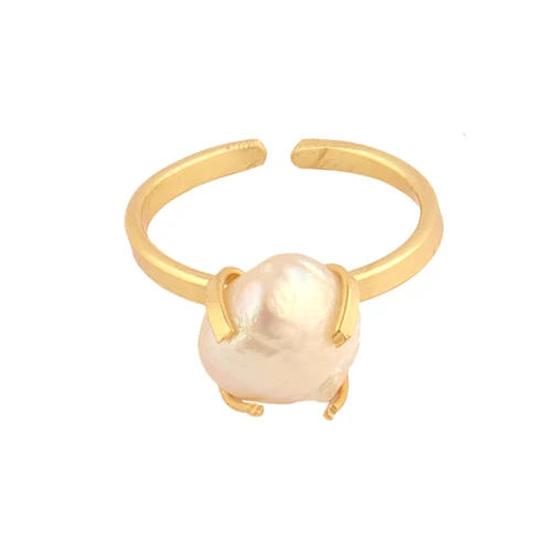 Woman minimalist cute dainty freshwater pearl gold plated adjustable ring custom made pearl prong setting ring for weeding gift