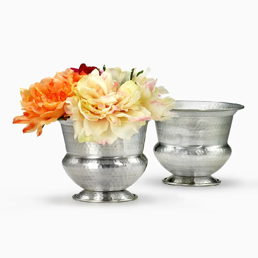 Metal Hammered Design Flower Planter for Balcony Decoration Shiny Finished Wedding & Restaurant Decorative Aluminium Planter