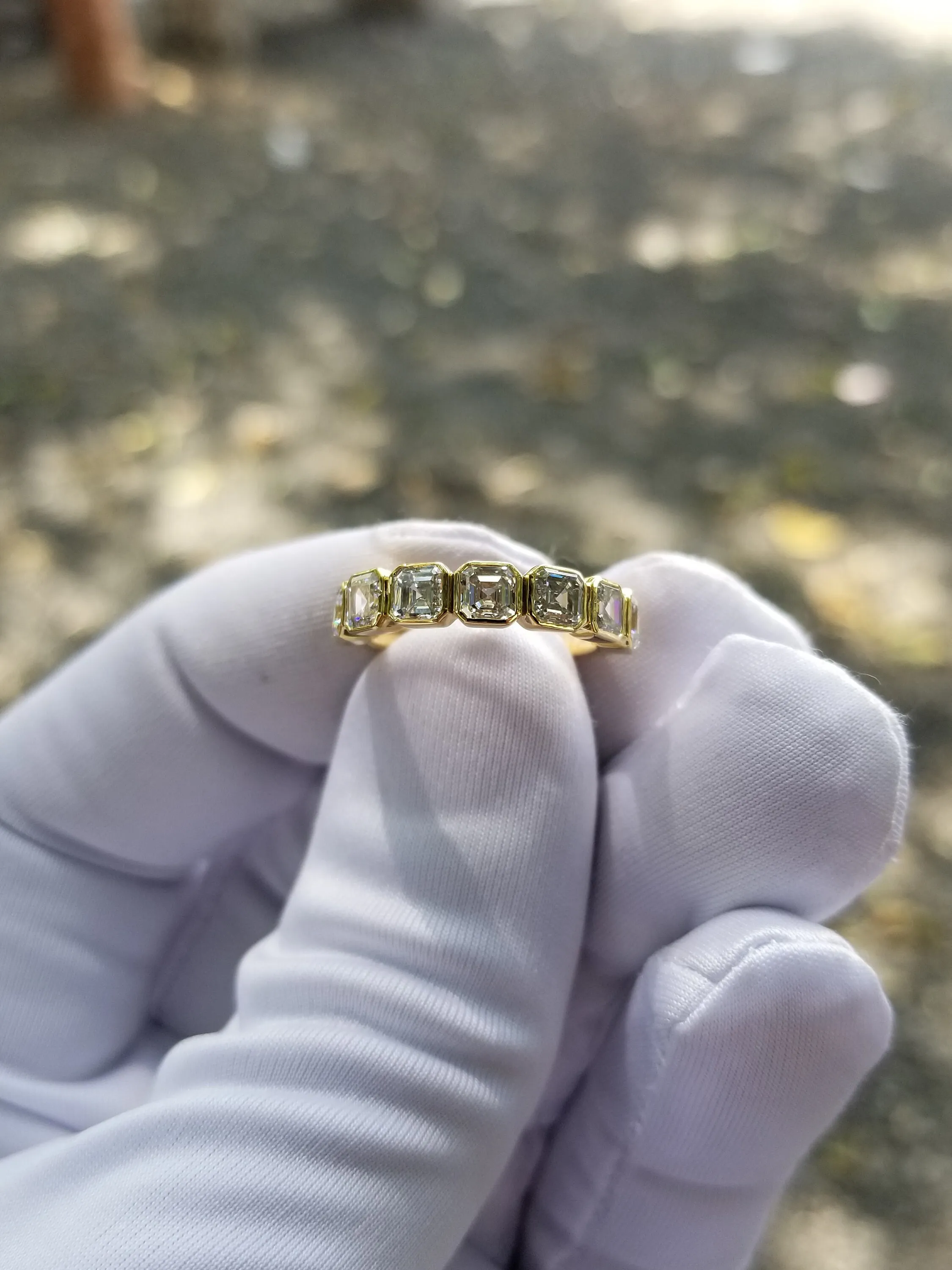 14k 18k Real Yellow Gold Half Eternity Ring Fine Jewelry Ascher Cut 2.72ctw Lab Grown 7 Diamond Half Eternity Wedding Band Rings