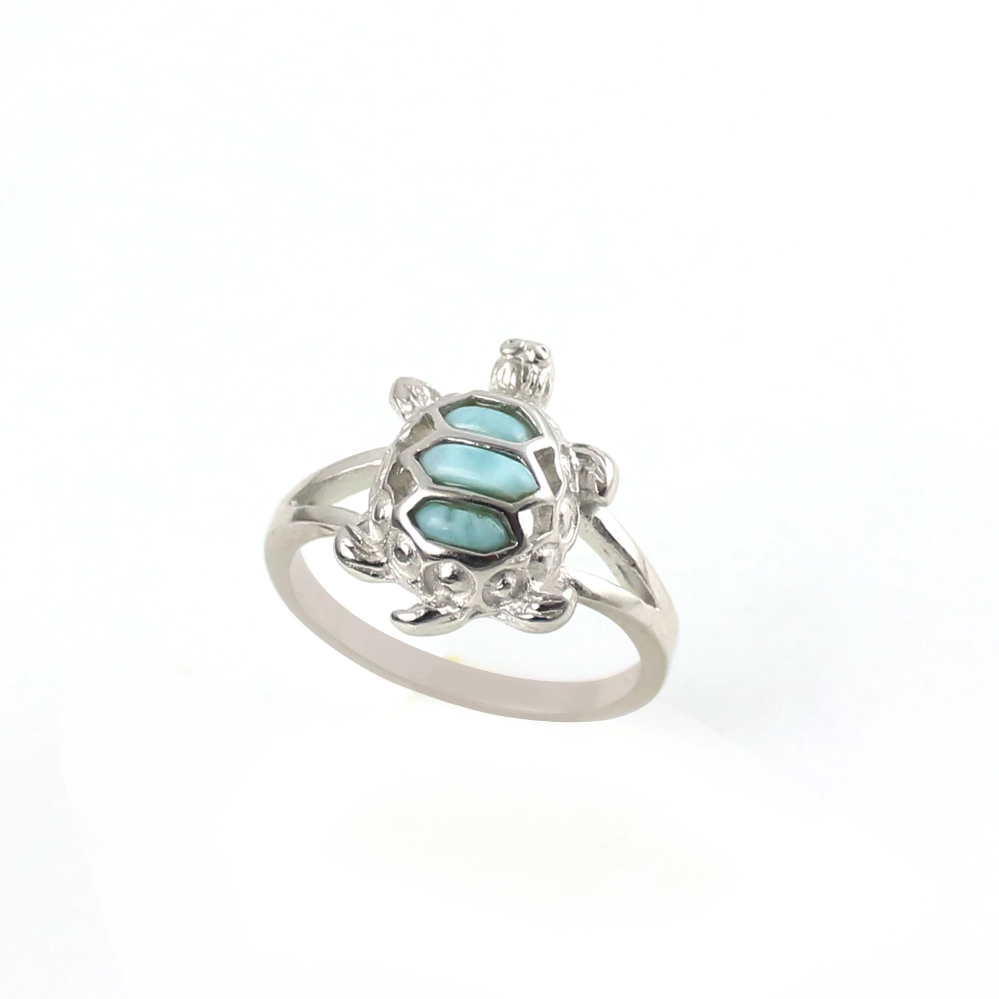 Amazing Sterling Silver Turtle with Larimar Sea Turtle Themed Larimar Beach wedding Healing three stone Rings Jewelry