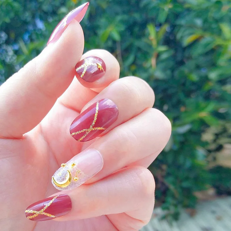 Длинный овальный 24 шт. накладные ногти упаковка без токсичных накладные ногти Маникюр Французский Выходные туфли на выпускной бал искусственные ногти