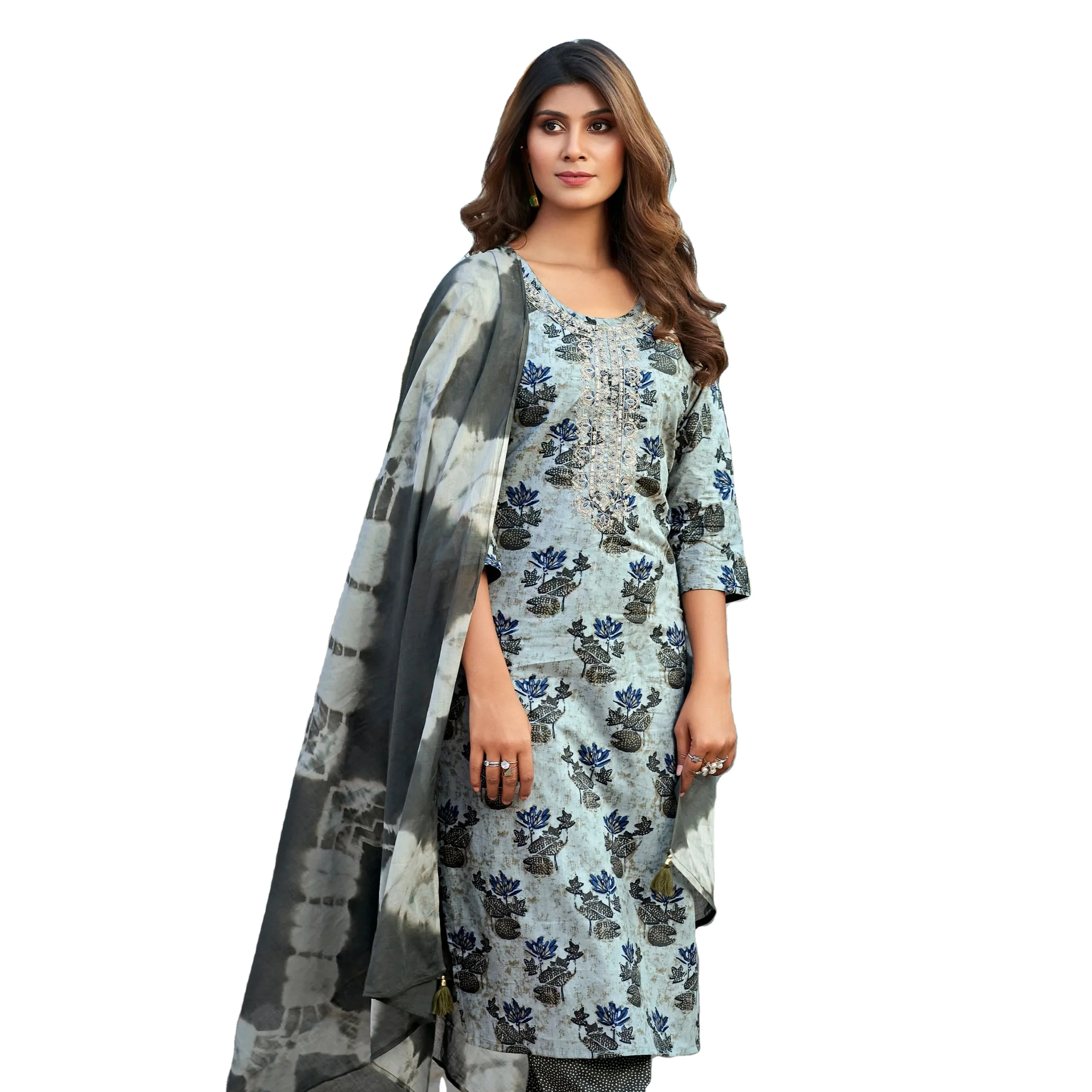 New Cataloger Premium Cotton print with Embroidery Work Kurtis set for online sale