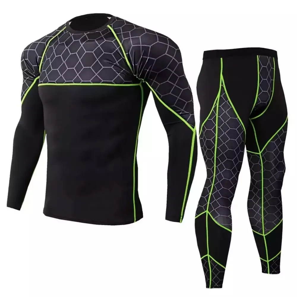 Top Quality Wholesale 2 Pieces Sportswear Set Men Running Training Tights Compression Fitness Suit