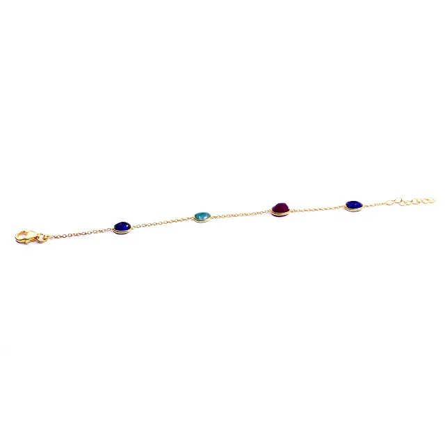 Everyday Wear Sterling Silver 925 Gold Plated Emerald Ruby Sapphire Adjustable Chunky Chain Bracelets