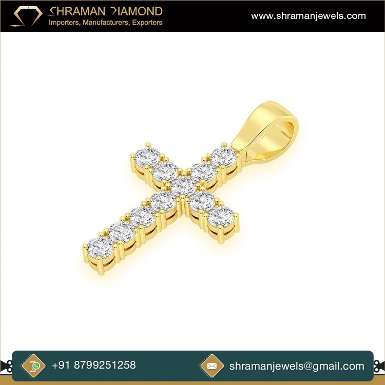 Unique Design Fashion Jewelry 3.75 TCW 10K Gold One Row Basket Cross VVS-VS Lab Grown Diamond Pendant for Engagement Gift