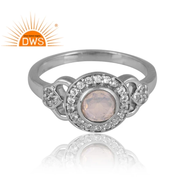 New Design Silver Palladium Plated Natural Ethiopian Opal & White Topaz Ring For Women Custom Design Jewelry Supplier