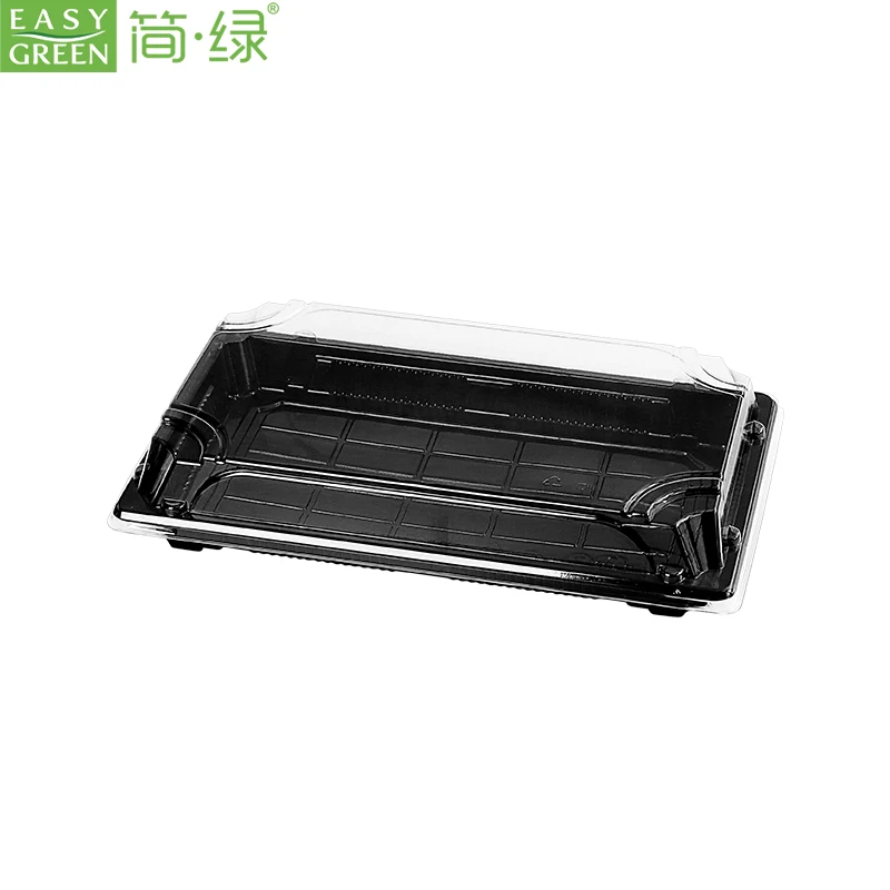 Plastic Sushi Tray with Clear Lid, Disposable Sushi Plate, Recyclable To Go Boxes for Sushi, Cookie, Fruits, Pastry, Desserts