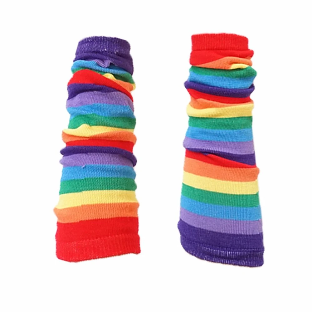 New Fashion Long Glove Arm Cover Rainbow Striped Fingerless Cotton Long Wristband Sleeve