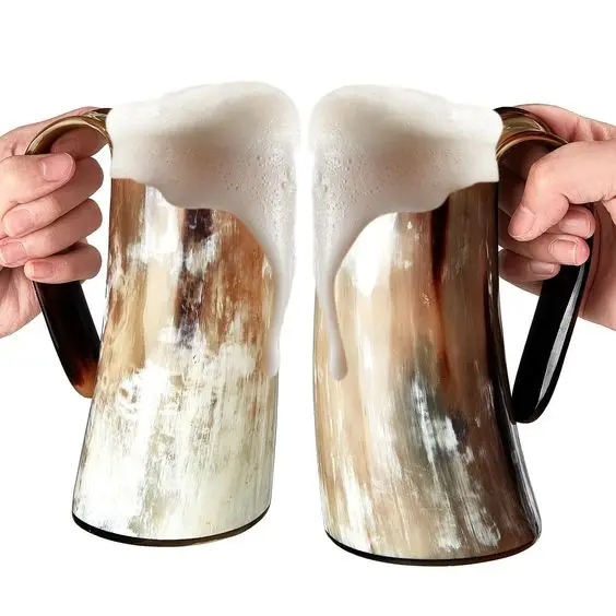 Unique Ox Horn Made Beer drinking horn mugs 100% Natural Large capacity buffalo horn beer mugs Handcrafted mugs