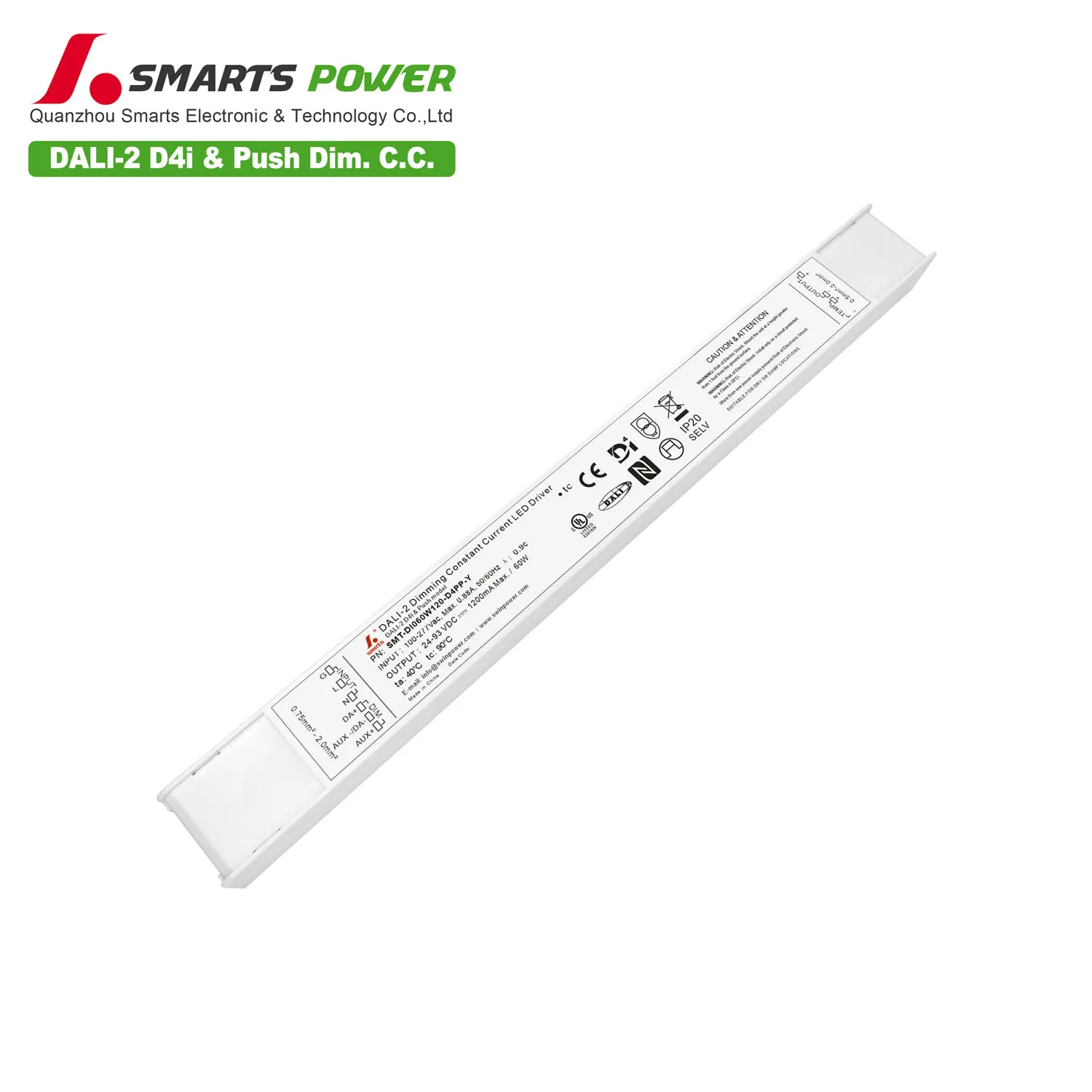 UL D4i & PUSH dimming Интеллектуальный постоянный ток Светодиодный источник питания 60 Вт DALI-2 Диммируемый светодиодный драйвер 1200mA