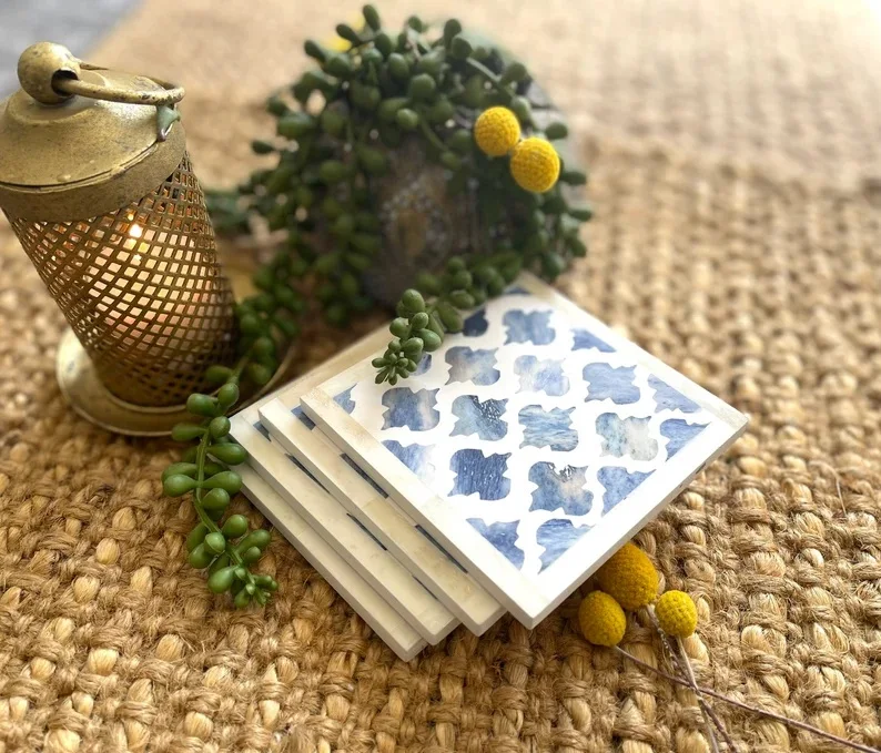 2024 Decoration Bone Inlay Coasters For Home Decor Set of 4 with Holder at Wholesale Price By S R Exports