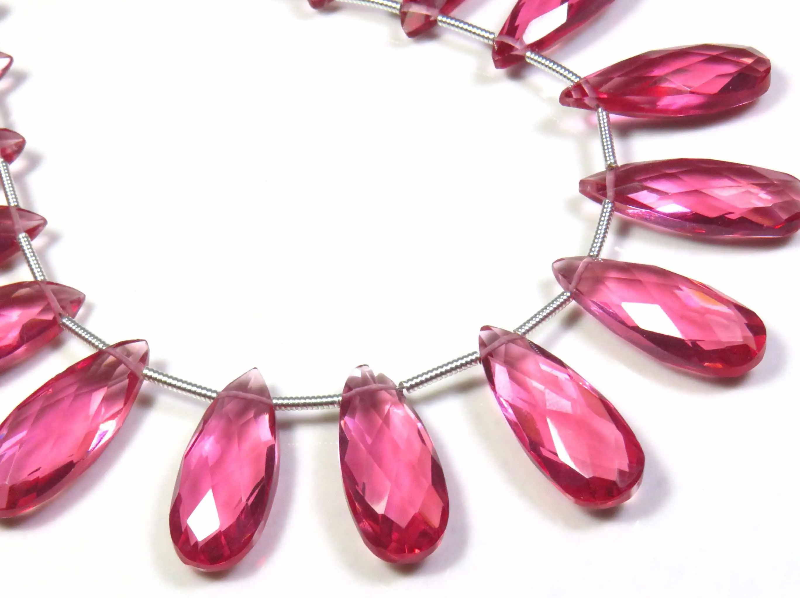 Pink Tourmaline Hydro Quartz Beads 20x8mm Quartz Hydro Glass Pear Synthetic Beads 20 Pcs Pink Tourmaline Glass Quartz Beads