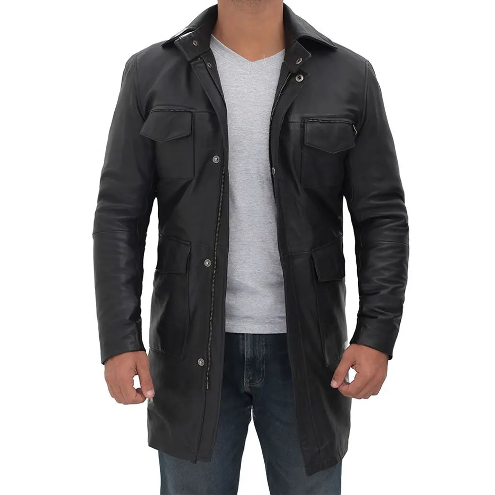 Manufacturing Custom Made Long Sleeve Men Leather Coat / Handmade Black Motorcycle Vintage Distressed Biker Real Leather Jacket