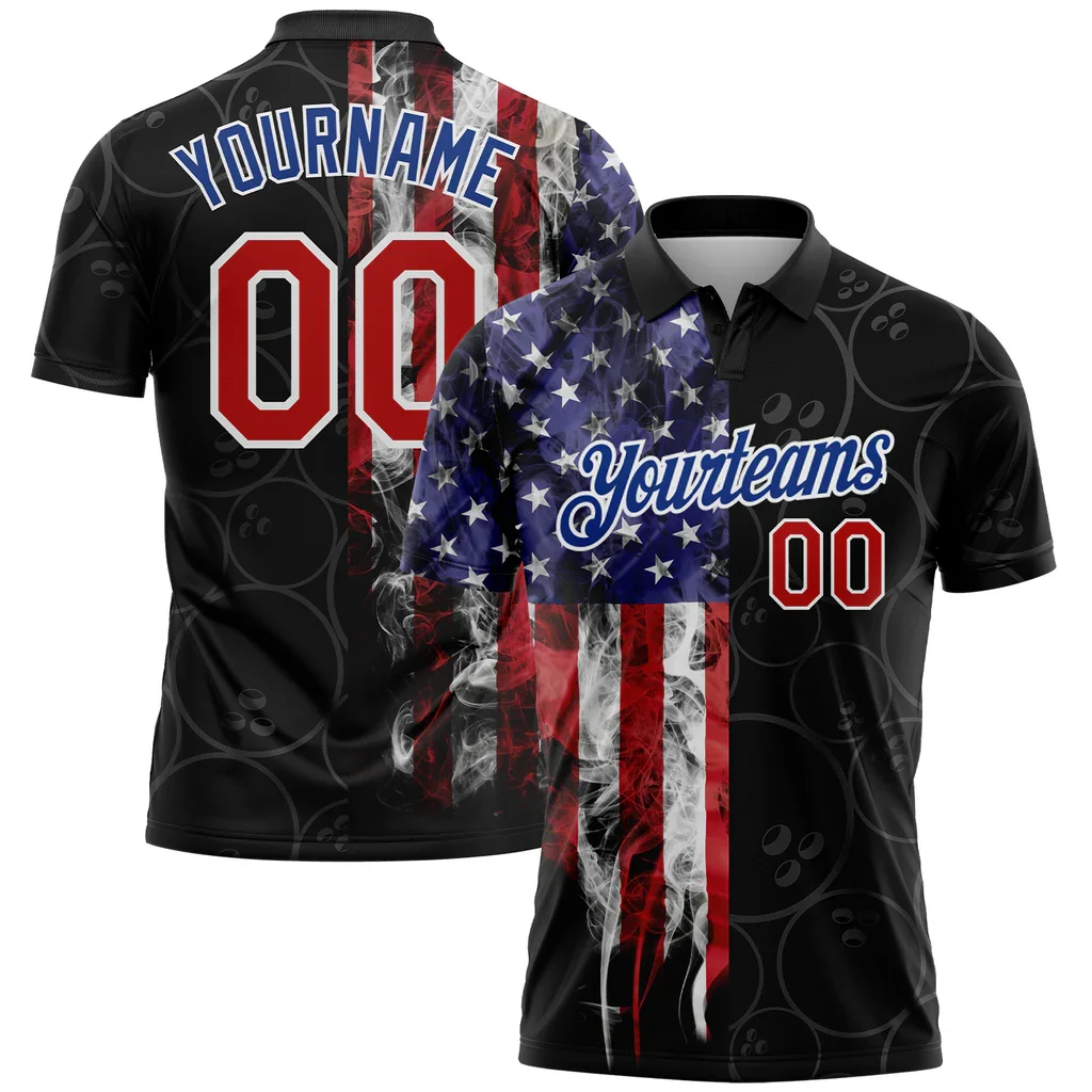 Buy Black American Flag 3D Sublimation Golf Polo Shirts Custom Logo Men Women Unisex Polo Shirt