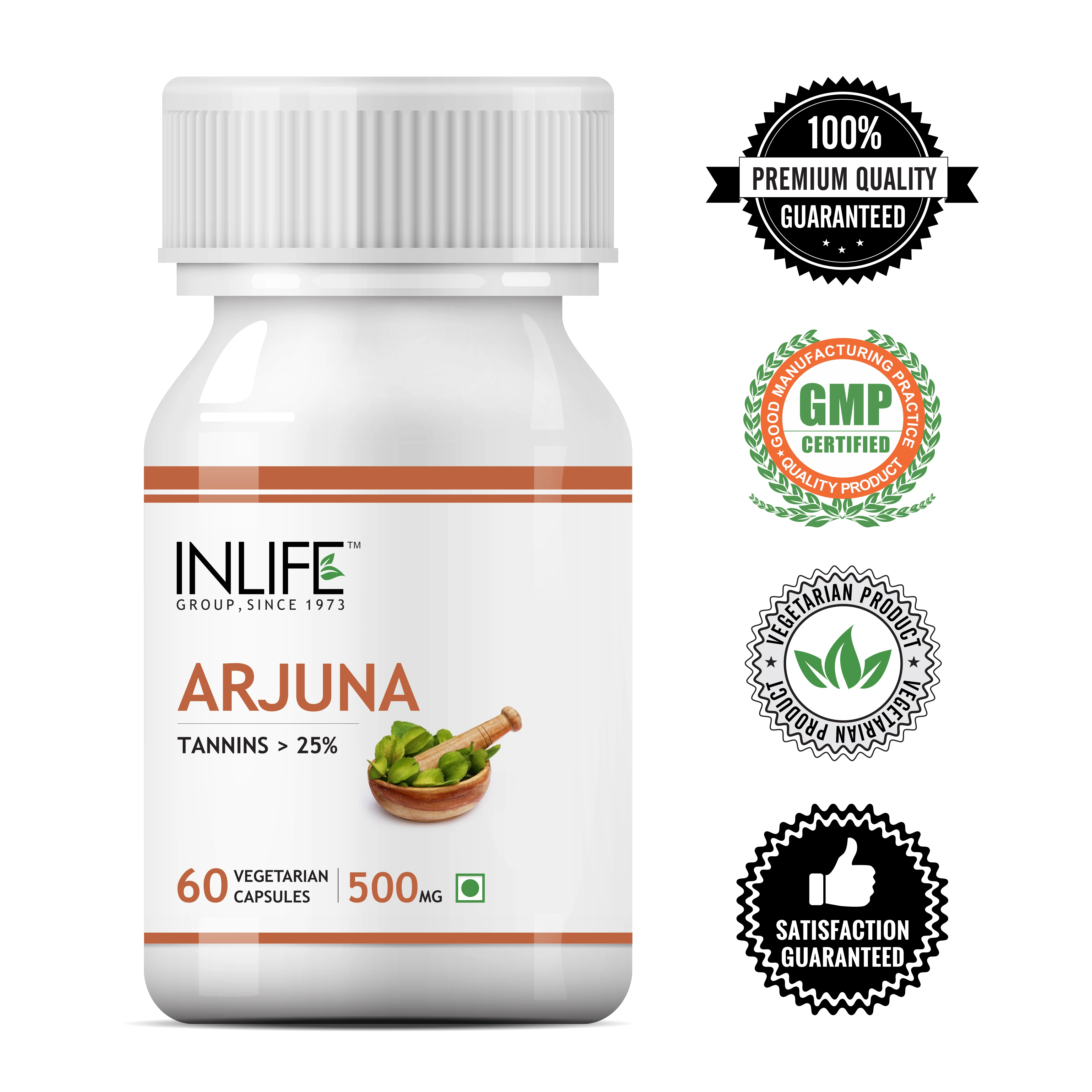 Arjuna Vegetarian Capsules 500mg Herbal Supplements 2 Capsules Daily Heart Health Cardiac Health GMP Certified HDPE Bottle > 25%