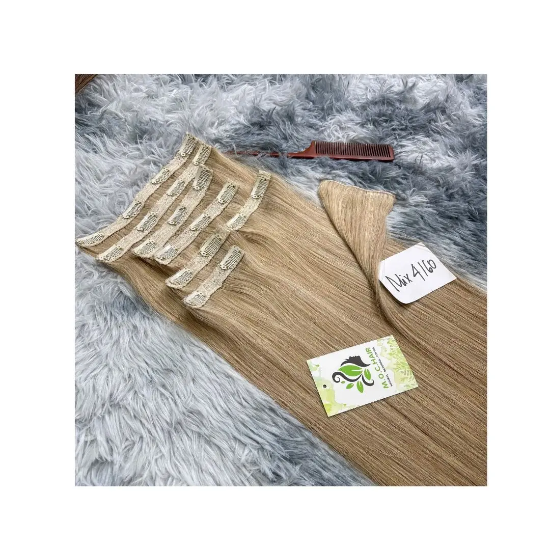 Clip in hair extensions natural straight mix #4/#60 color super hot 100% from real human hair raw hair Vietnam