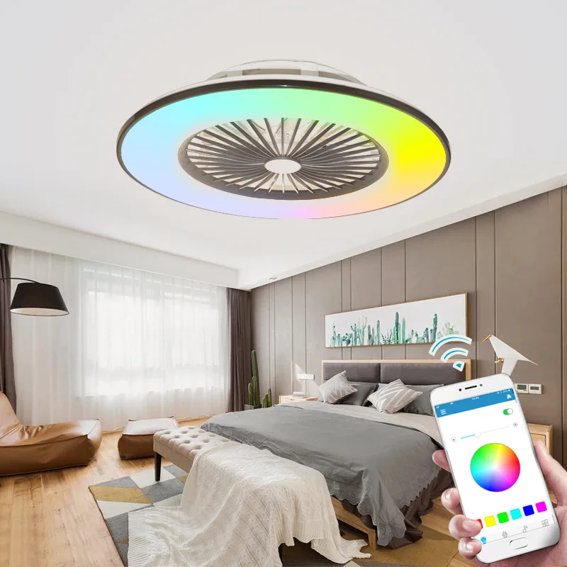 Colorful Dazzling Bluetooth Music RGB Voice App Control Modern Led Ceiling Fan With Light Ceiling Lights Smart Home Lights