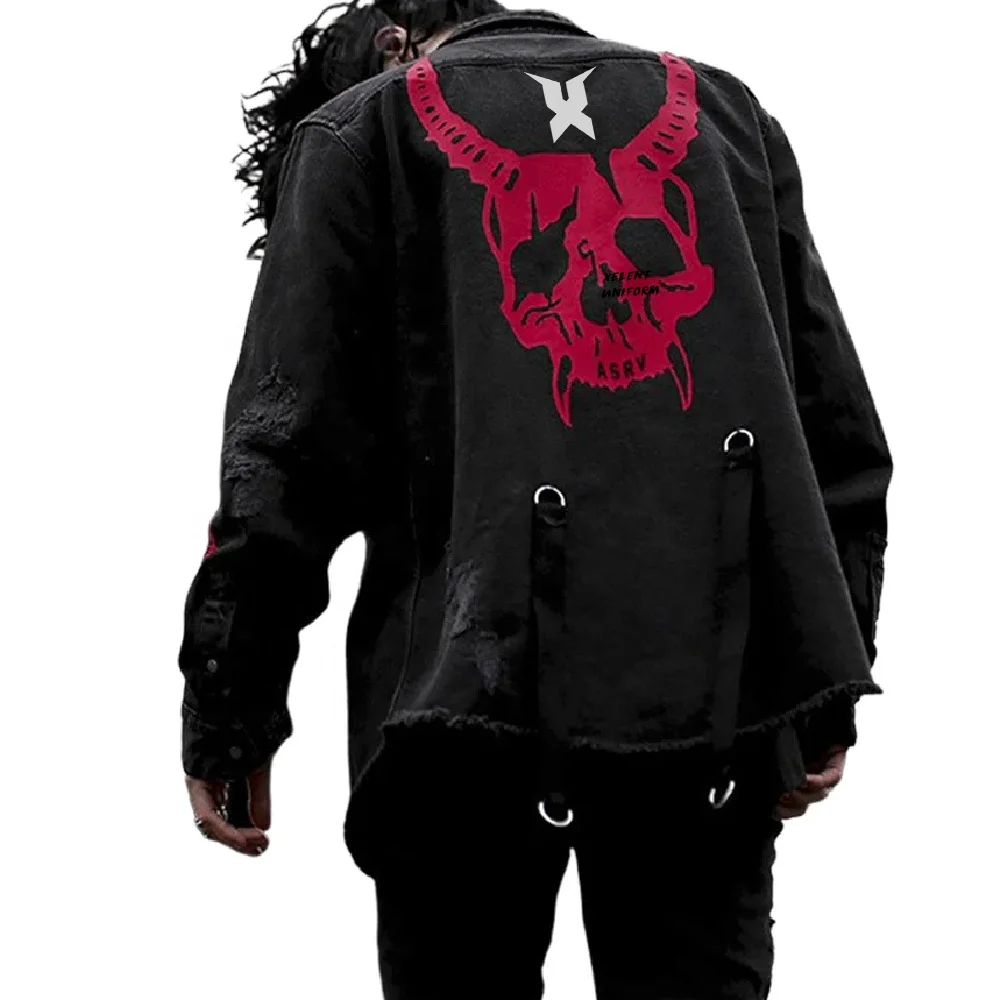 OEM Gothic Black Men Cyber Techwear Jacket Multiple Pockets Denim jackets Men Clothing Custom Oversized Techwear Ninja Jackets