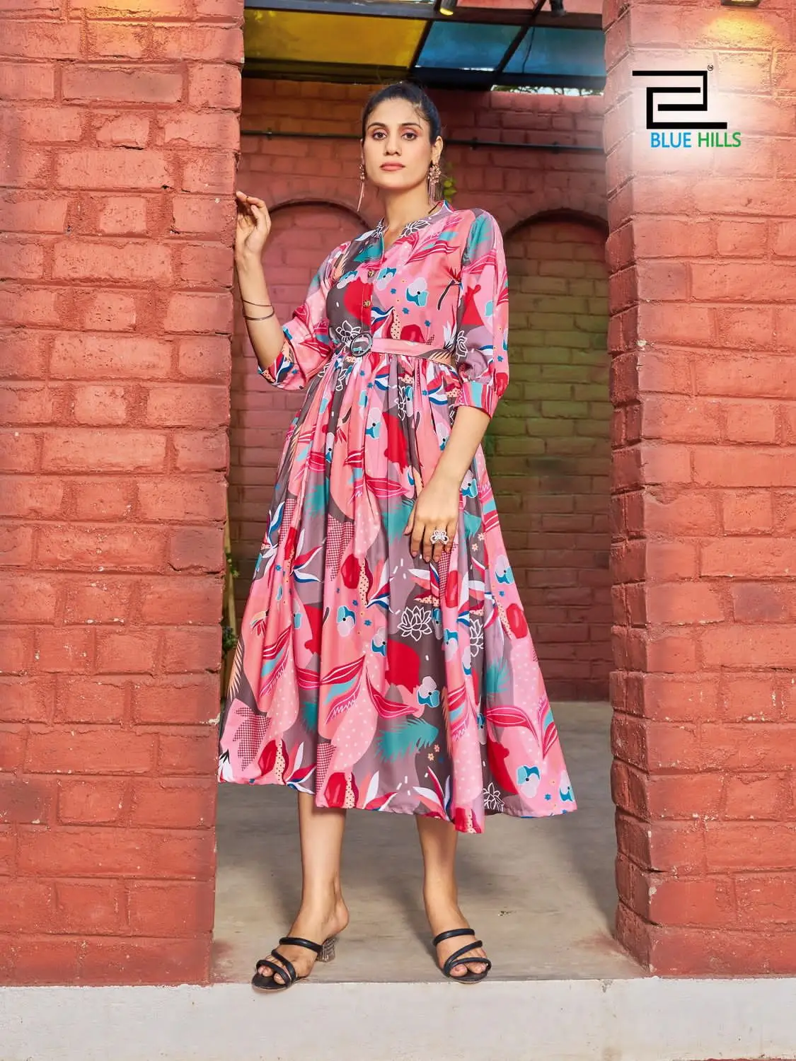 Indian High Quality Designer Print long pattern pink color cotton Kurti kurta Dress For ladies latest collection from India