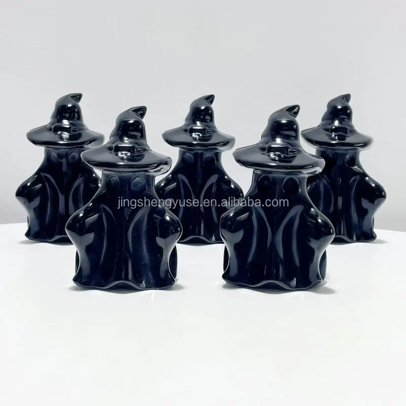 Wholesale Large 10cm Mirror-Polished Obsidian Wizard Ghost Carving,Natural Obsidian Sculpture