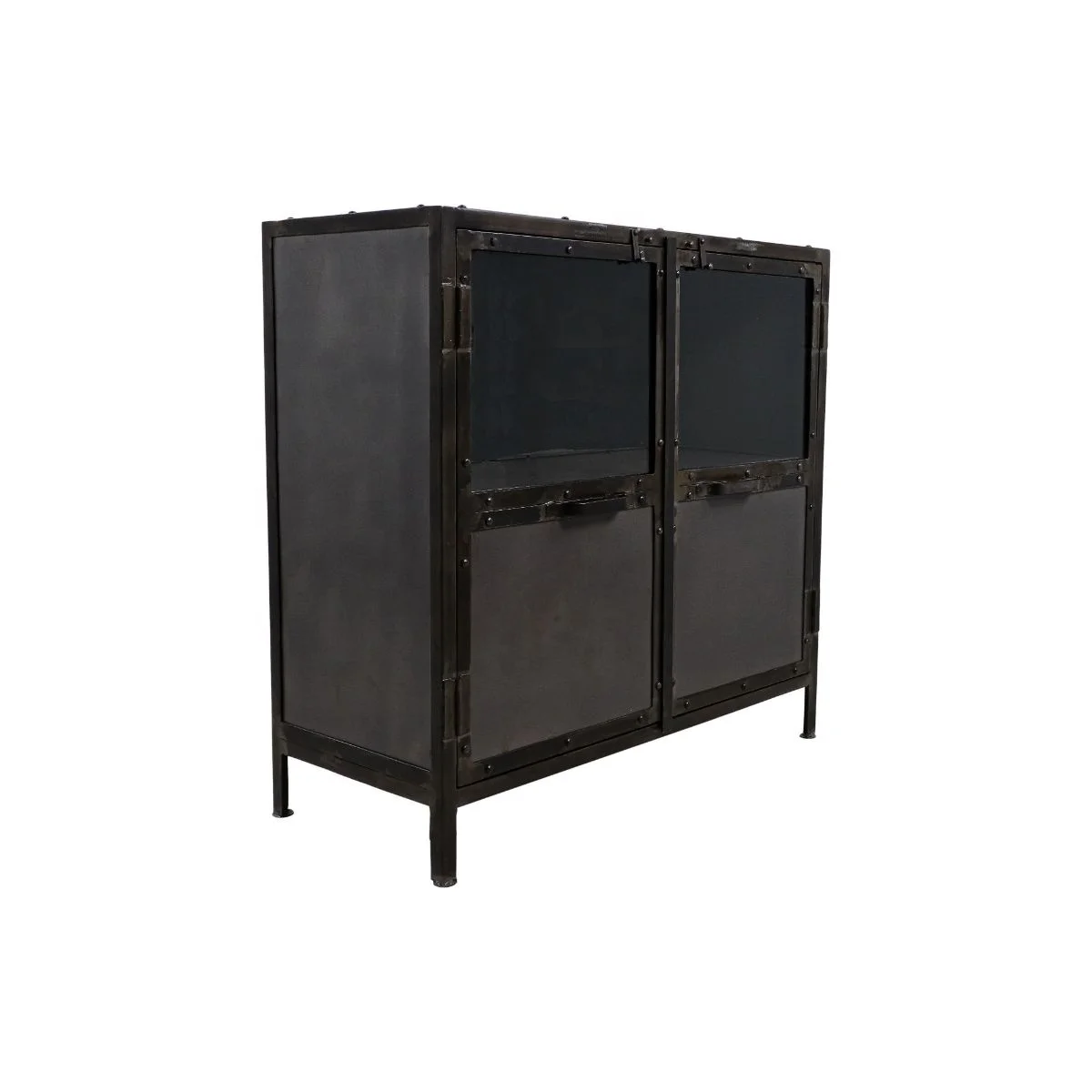 Industrial Iron Display Cabinet Loft Style Metal Cabinet with Glass Doors & Storage Shelves Iron Metal Small Cabinet Wardrobe