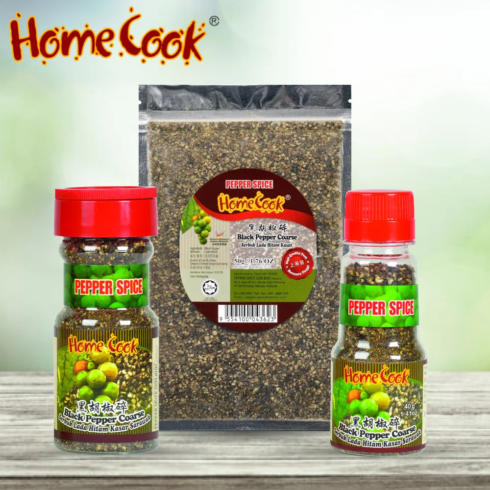 Economic Fresh Black Pepper Coarse Ground 50g Malaysia Black Pepper Crushed For Pasta Europe Standard Halal Certified Supplier