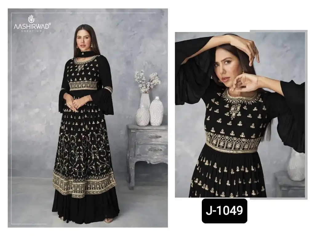 Indian Ethnic Wear Heavy Faux Georgette with Embroidery Cotton Thread with Badla Work Full Flare Gowns for Women Wear Clothes