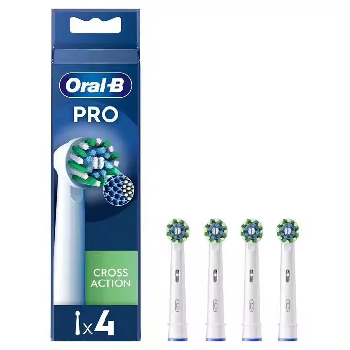 Oral-B Pro Cross Action Electric Toothbrush Head Angled Bristles for Deeper Removal Pack of 4-for Home Car Hotel Use