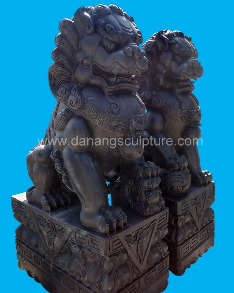 Vietnamese Factory Hand Carved foo dog statue black marble statues fu dogs statue sculpture carving
